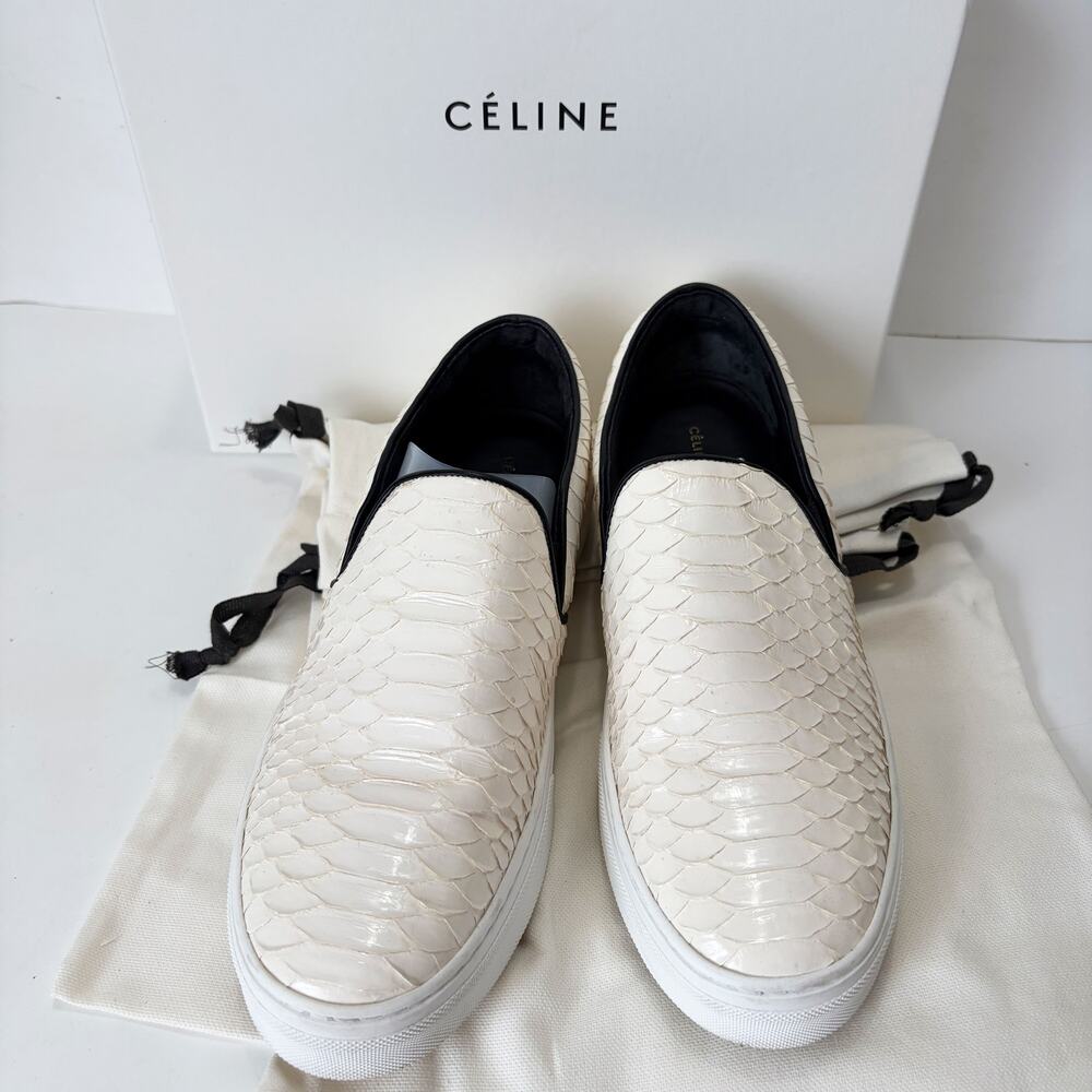 CELINE Phoebe Philo Patent Python Slip-On Sneakers Optic White IT 38.5 US 8.5